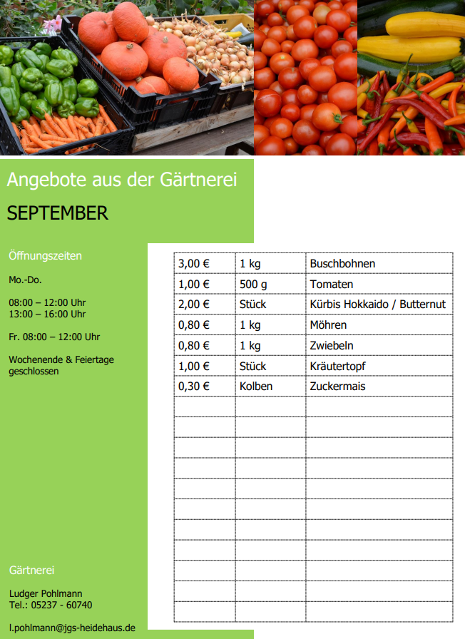 Preise für die Gemüseernte aus der Gärtnerei September